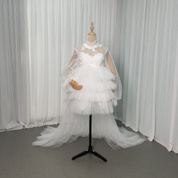 ウェディングドレス クルーネック シースルー袖 リーフ刺繍 フィッシュテール 拳式/前撮り エレガント