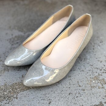 23.5cm 24.5cmのみ　軽量ふわふわインソール　ライトグレイ　4cmウェッジヒール エナメルパンプス