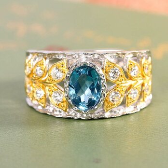 ブルートパーズリング - 自然の優雅さを表現する葉のデザイン R459