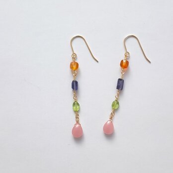 14KGF グァバクォーツの3連ピアス イヤリング