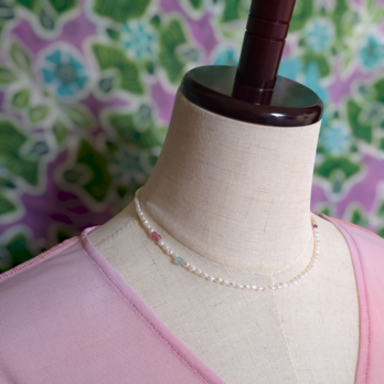 淡水パール ハート 天然石 カラフル ネックレス