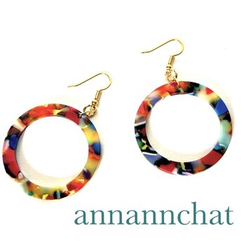 【カラフルな輪　ピアス】フランス　ミックスカラー　