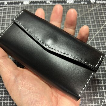爆売れ！牛本革ブラックレザー◼️コンパクト ウォレット