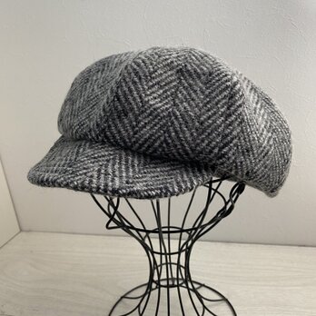 送料無料　大きめさんのツイードウールのキャスケット（グレー）