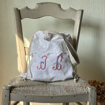 antiquelinen*whitework*レア手刺繍**フランスアンティーク*トワルドジュイ*アンティークリネン