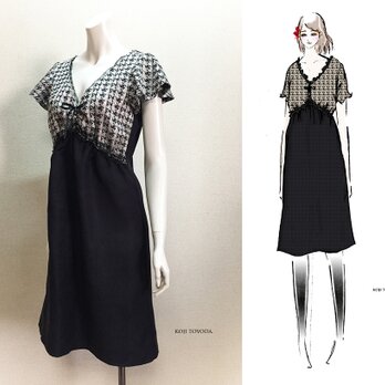 【1点もの・デザイン画付き】綿平織り＆ケミカルレース切り替えシャーリングワンピース（KOJI TOYODA）