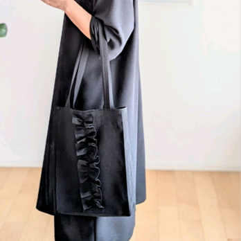 ✿二越ちりめん✿フリルトートバッグ✿A4ファイルが入るサイズ♫