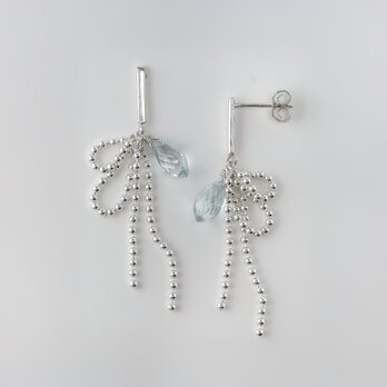 Silver925 アクアマリンのRibbonピアス［1089］