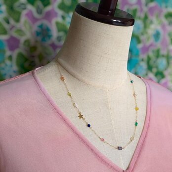 14KGF 星チャームのカラフル天然石ネックレス マルチカラー