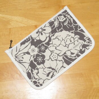 フラットポーチ★花柄（生成×濃グレー）