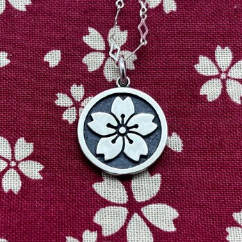 桜の家紋ネックレス、シルバー925