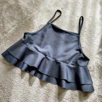 ブラックデニムフレアフリルキャミソール