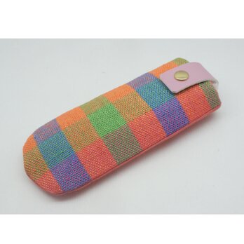 手織りリネンのメガネケース　オレンジ