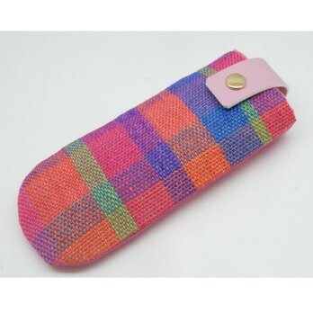 手織りリネンのメガネケース　コーラルオレンジ