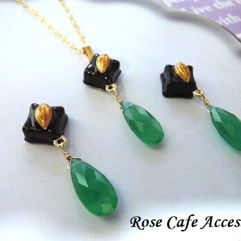 （1425）とっても可愛い～ボンボンショコラ＆グリーンオニキス✨ペアシェイプブリオレットカット✨ネックレスチャームORセット販売