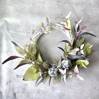 アンスリウムとアーティチョークのリース（直径約40cm） /アーティフィシャルフラワー/新築祝い/開業祝い/開店祝い