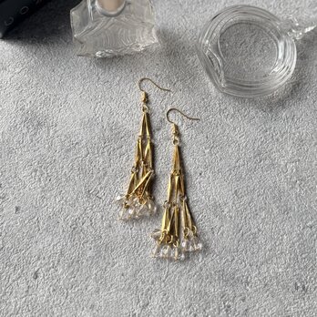 P757-ヴィンテージピアス U.S.A. Gold Tone Chandelier Tassel Clear Bead