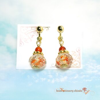 茜灯とんぼ玉イヤリング＊カーネリアン