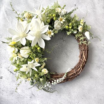 クレマチスとローズのさわやか3wayリース（直径約36cm） /アーティフィシャルフラワー/新築祝い/開店祝い/開業祝い