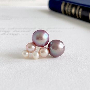 淡水パール・アコヤパール ３粒スリーカラーピアス　K14gf　発表会 式 ちょっとワケあり