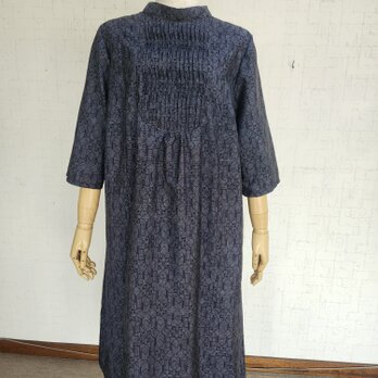 大島紬リメイク　フロントピンタックワンピース