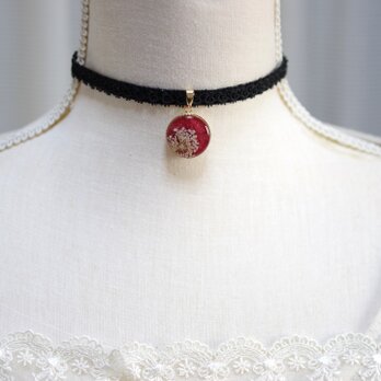 【受注製作】レジンアート　ラウンドモチーフとタティングレースとベルベットリボンのチョーカー〈噂の貴女〉