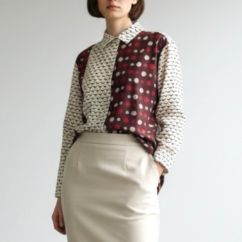 オープンカラー　シャツ【送料無料】着物リメイク　ブラウン