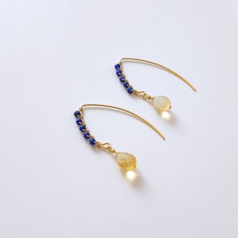 14KGF ラピスラズリとシトリンのマーキスフックピアス