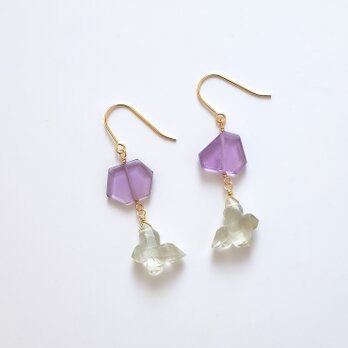 14KGF バタフライ ピンクアメジスト グリーンアメジスト ピアス イヤリング