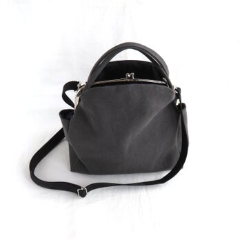 帆布のがま口ショルダーバッグ　　　　チャコールグレー