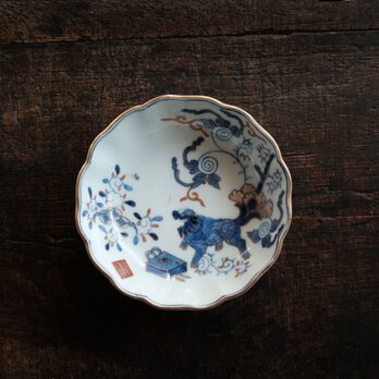 花唐草と獅子◆伊万里　染錦金彩膾皿　花唐草　青海波　深皿　骨董/antiques 幕末〜明治期　個体A