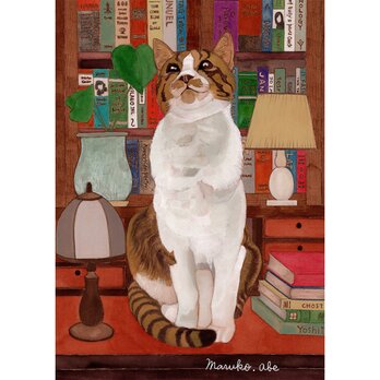 原画「書斎の猫2」猫イラスト