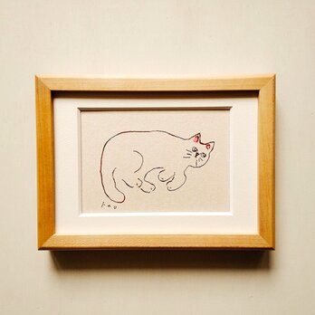 【一点物 原画】「猫∣ドローイング」 2L木製額縁入り・ペン画・水彩・インテリアアート・猫の絵