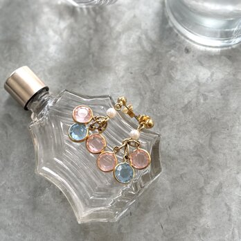 PA358-【 AVON 】エイボン・ヴィンテージピアス  Pink Light Blue Crystal Cut Glass