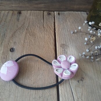 つまみ細工のまんまるお花のヘアゴム