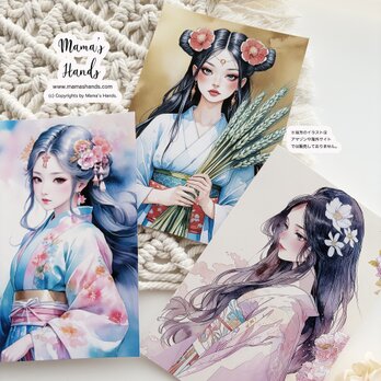 《ポストカード 3枚》☘️クシナダヒメ｜豊受大神｜木花咲耶姫 美しい 日本神話 女神 和風 ハガキ  セット