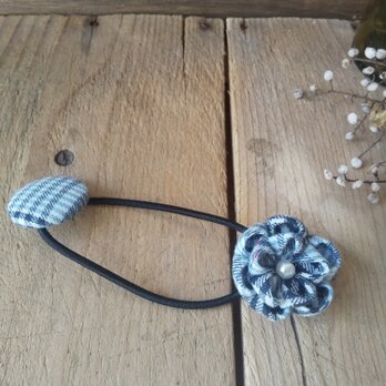 つまみ細工のまんまるお花のヘアゴム