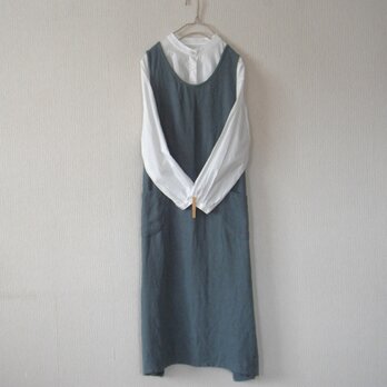リネンのジャンパースカート　ブルーグレイ