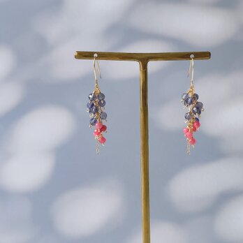 14KGF アイオライトとインペリアルロードナイトのチェーンピアス イヤリング