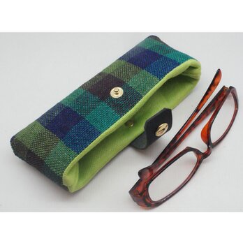 手織りリネンのメガネケース横型　ダークグリーン