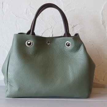 柔らかトートバッグ おちつき緑色系 シュリンクレザー 軽量 8202