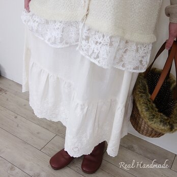 ワッシャースカラップコットンティアードスカート