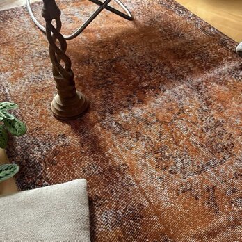 117.5×215 オレンジブラウン　花や実　メダリオン　トルコヴィンテージラグ