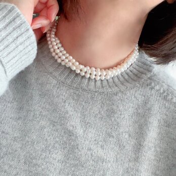 B級だけど活躍してくれる　2連３連にできる 淡水パール 超ロングネックレス 116cm　クリームホワイト