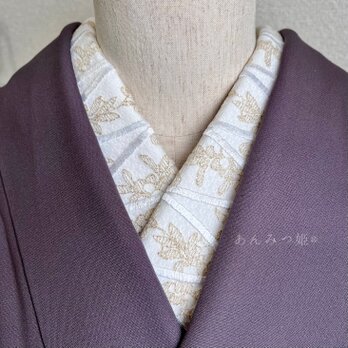 2ウェイの刺繍半衿  白×ゴールド【数量限定】