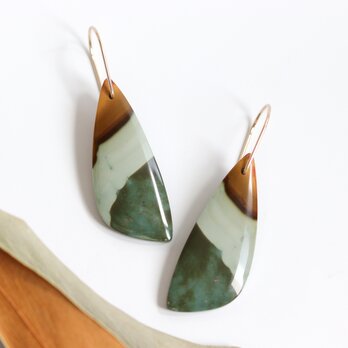 14kgf｜天然石ピアス 一点もの｜アースグリーン&ブラウンのポリクロームジャスパー