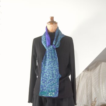 和布を愉しむストール＊青の小花　【sara-nari】着物リメイク