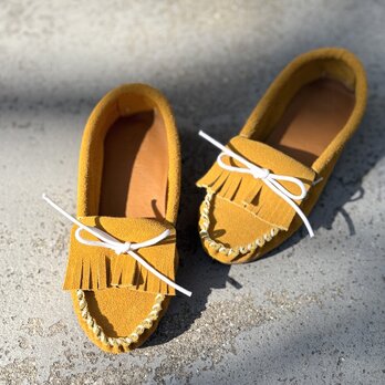 イエロー　スエード　フリンジ　モカシンシューズ・スリッポン・ローファー・オフシーン　MADE IN JAPAN