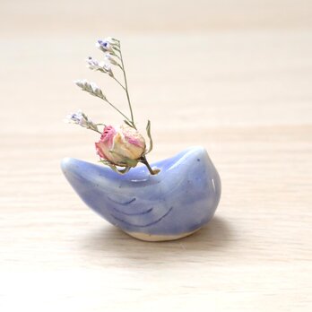 小鳥の花挿しオブジェ シーブルー ＊ ドライフラワー付き