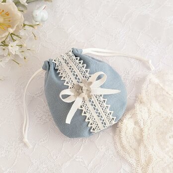 大人可愛い レースとリボンのミニ巾着（ソフトデニム）
